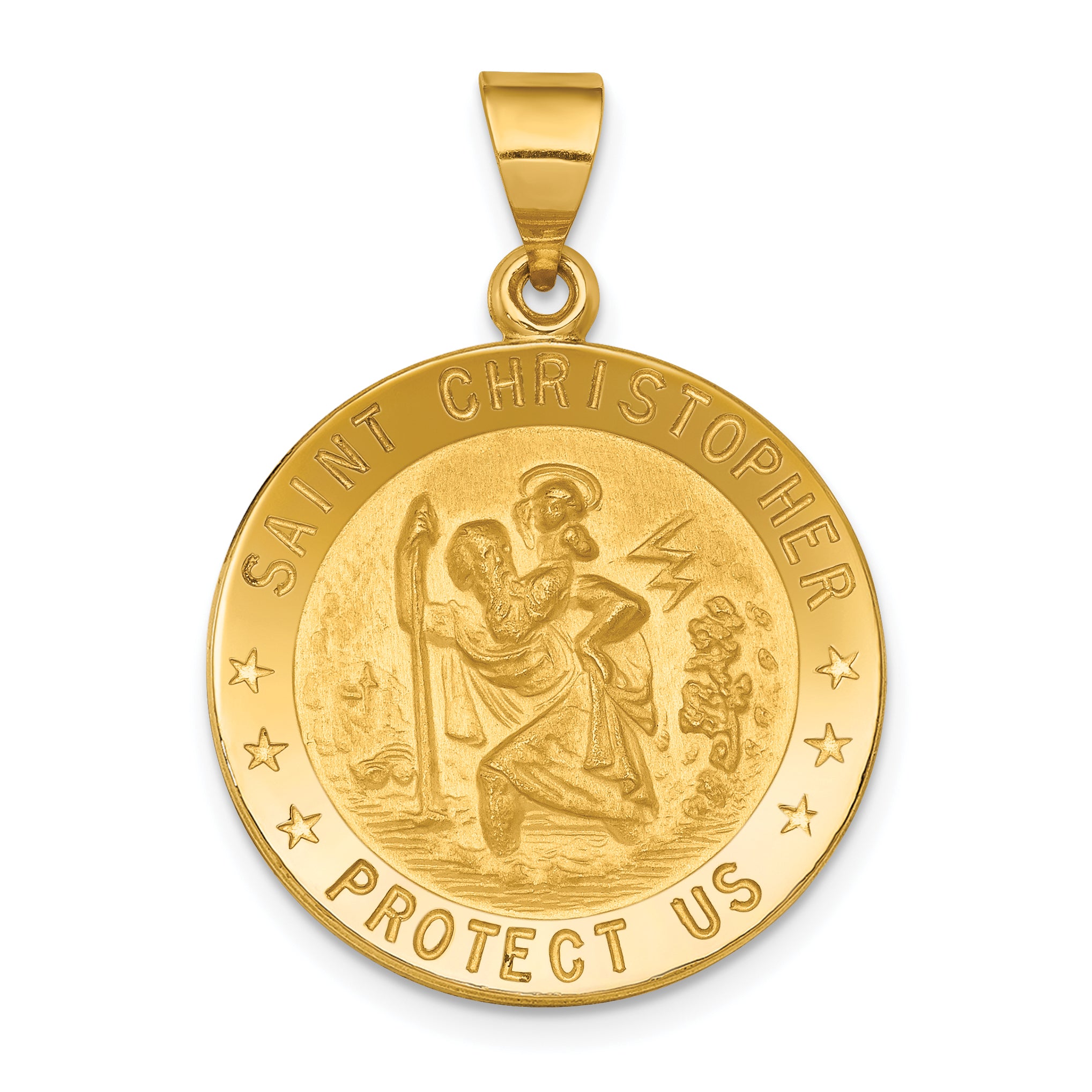 18k Polished and Satin Solid Saint Christopher Medal Round Pendant 18XR16