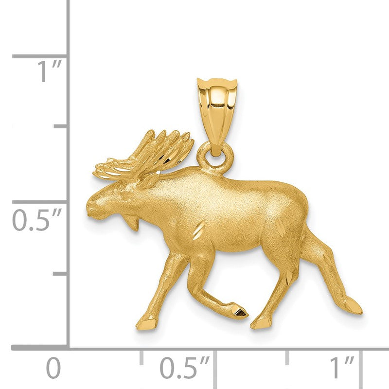 14K Brushed and Diamond-cut Alaskan Moose Pendant D4595