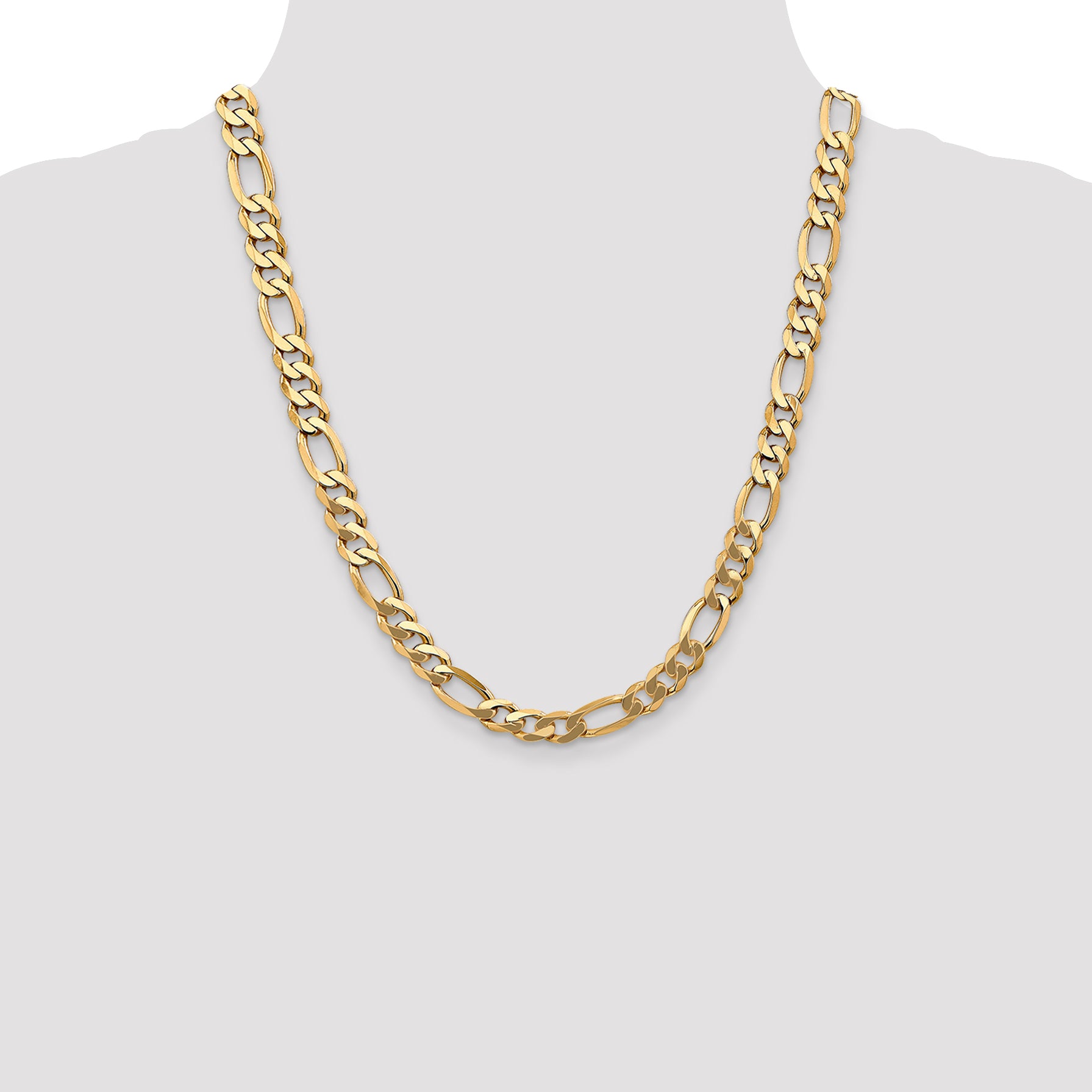 14K 26 inch 8.75mm Flat Figaro with Lobster Clasp Chain FFL220