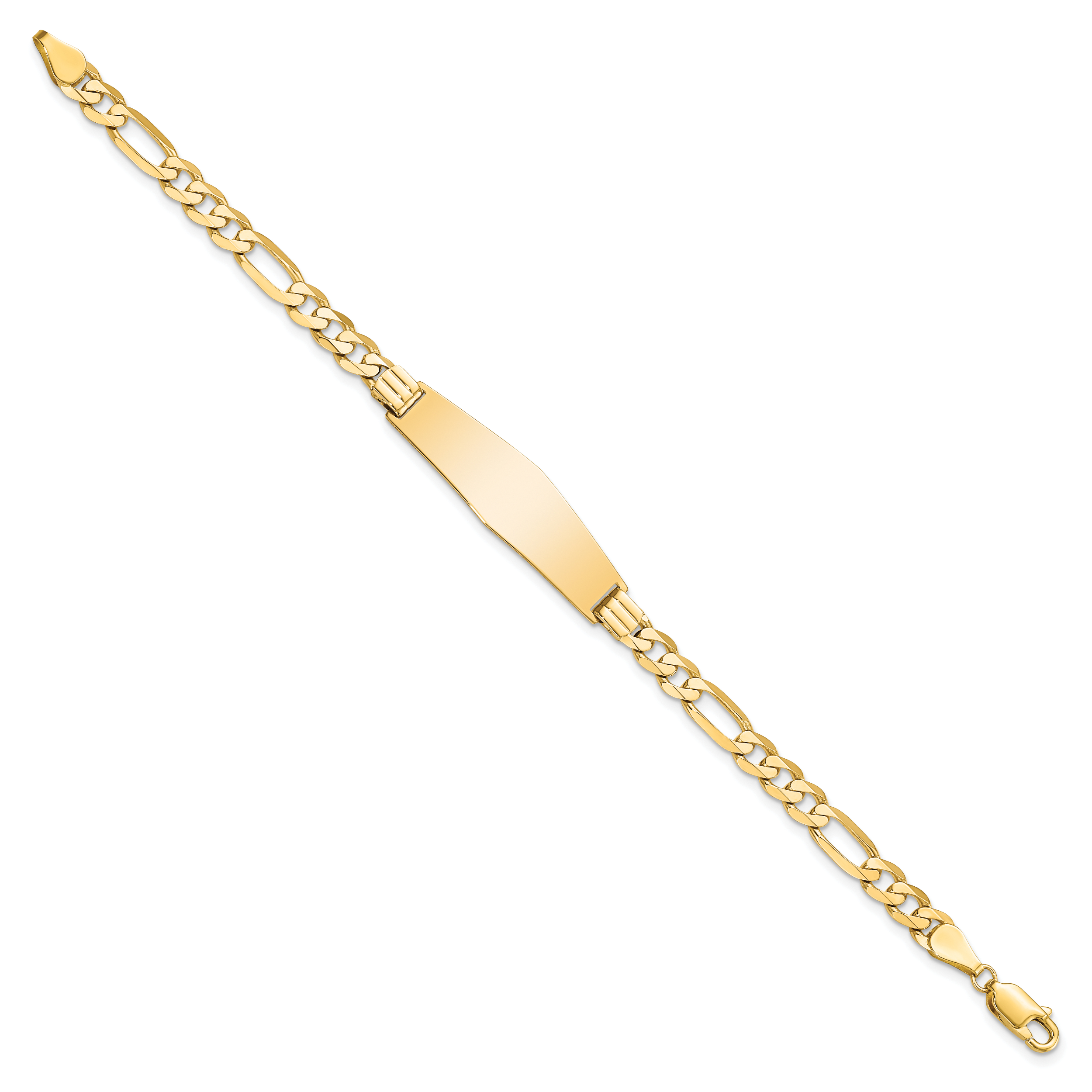 14k Polished Solid Chain/Solid Plate Flat Figaro Link Soft Diamond Shape 33x9mm Plate 7 inch ID Bracelet LID78C