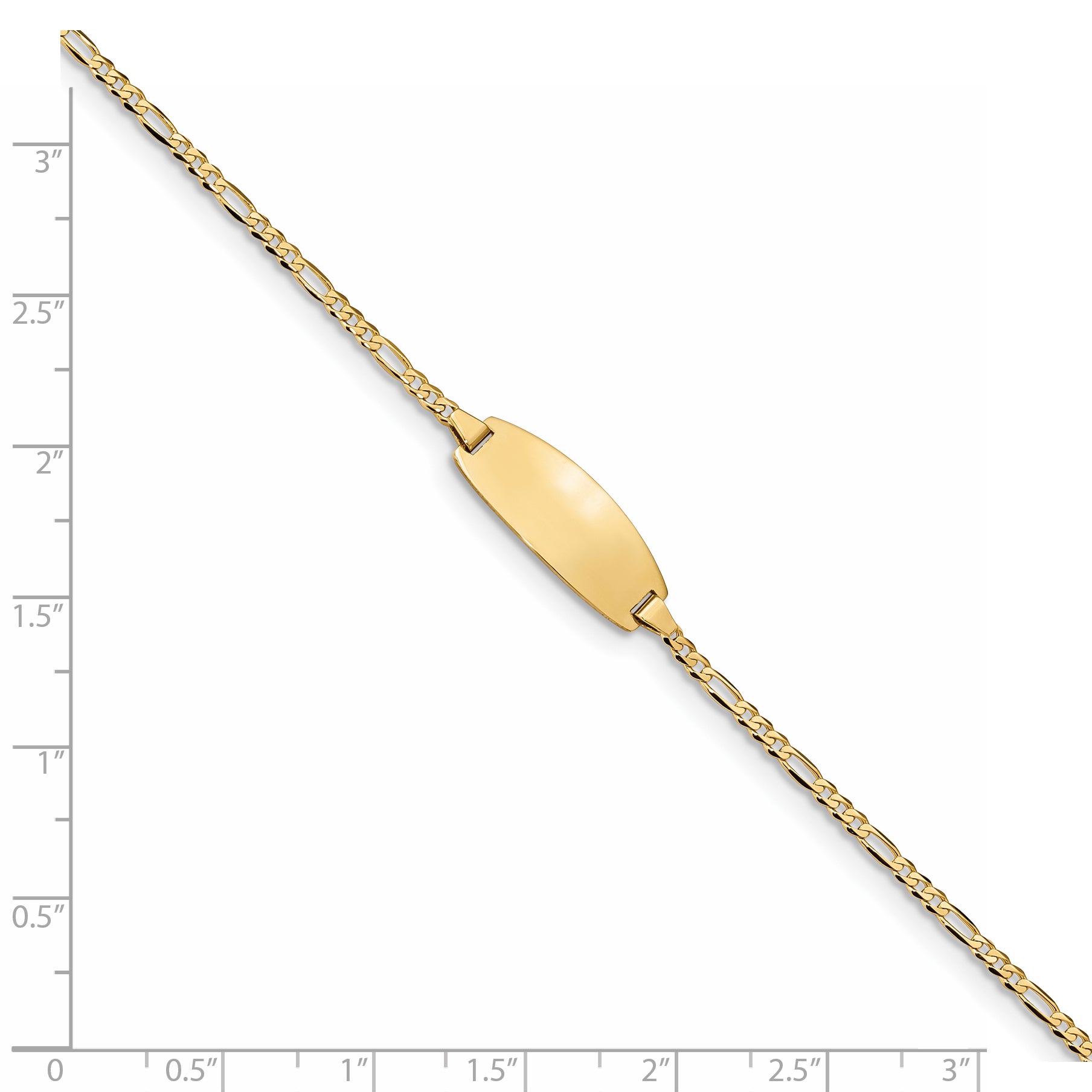 14k Polished Solid Chain/Solid Plate Figaro Link Oval 18.5x7.5mm Plate 5.5 inch Baby/Child ID Bracelet LID84