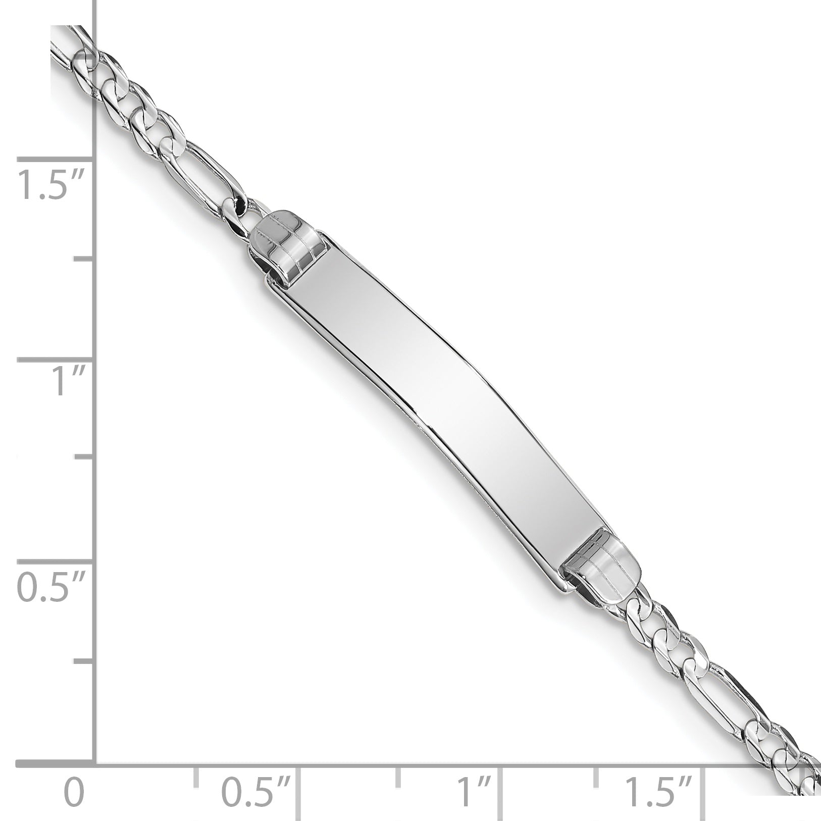 14k White Gold Polished Solid Chain/Solid Plate Figaro Link 25x4.8mm Plate 7 inch ID Bracelet FG80IDW