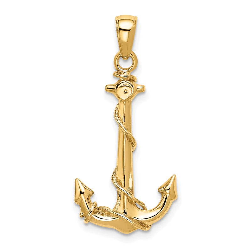 14K 3-D Anchor with Rope Pendant K3091