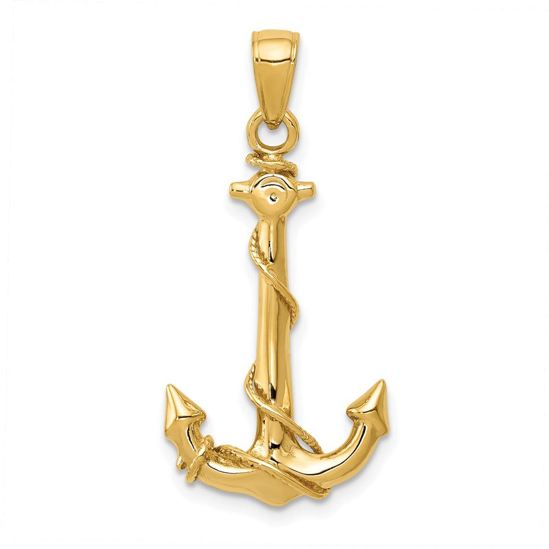 14K 3-D Anchor with Rope Pendant K3091