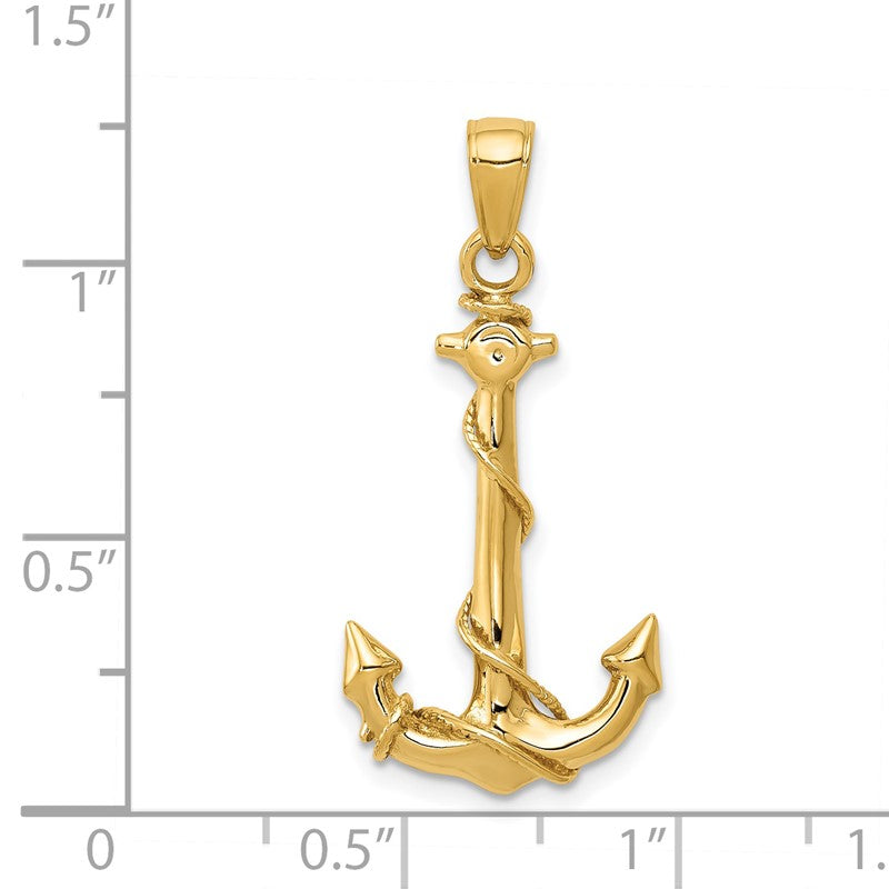 14K 3-D Anchor with Rope Pendant K3091