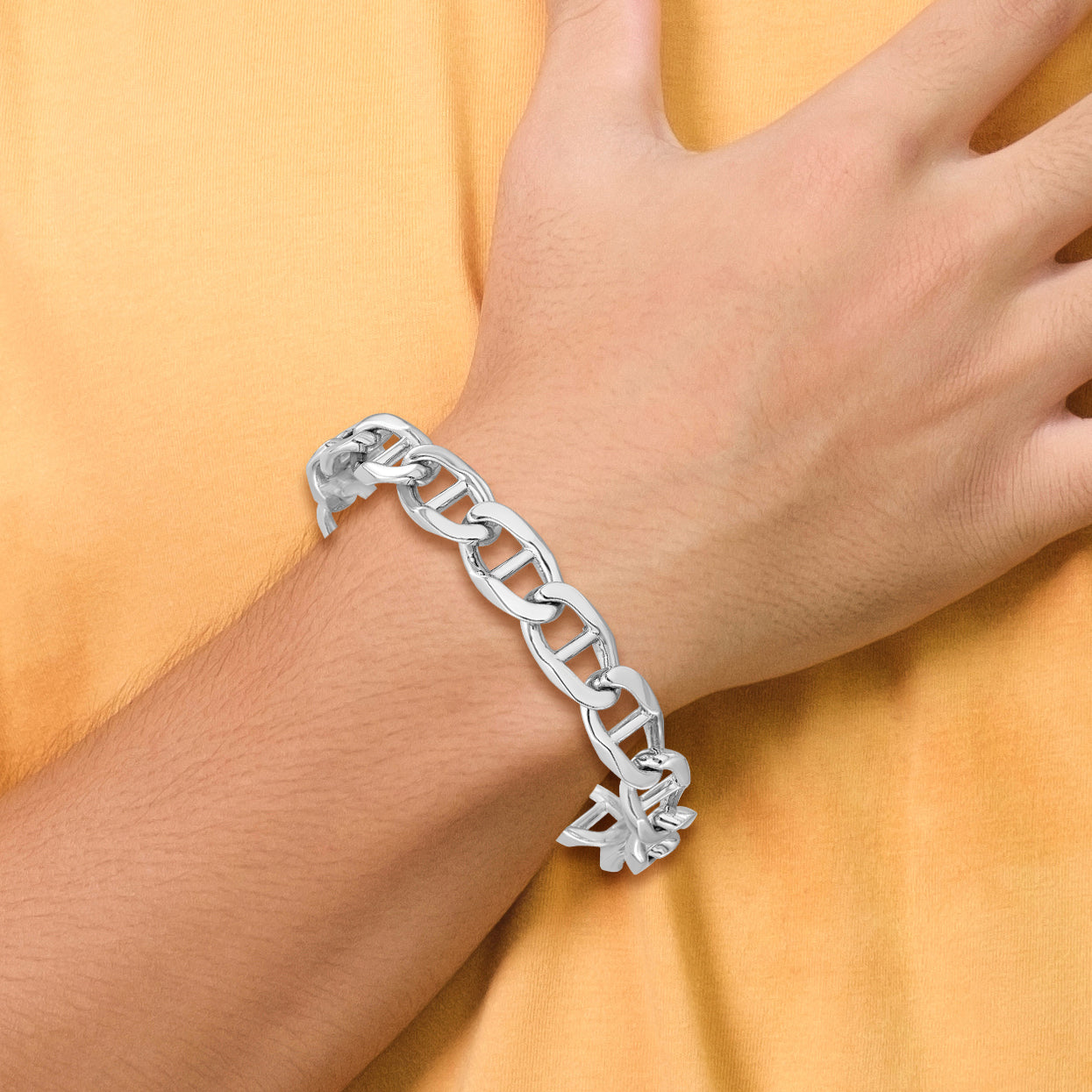 14K White Gold 20 inch 10.3mm Hand Polished Fancy Anchor Link with Fancy Lobster Clasp Chain WLK102