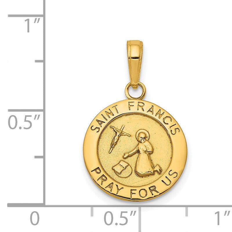 14K Polished Solid Saint Francis Medal Round Pendant K5664
