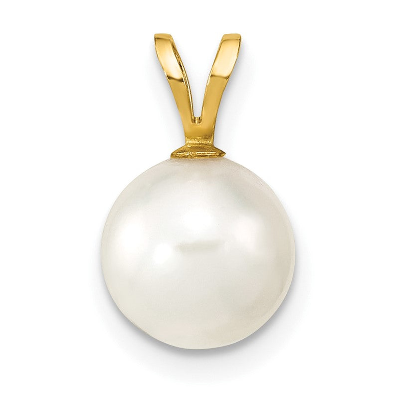 14k 8-9mm White Round Akoya Saltwater Cultured Pearl Pendant XF489