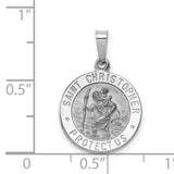 14k White Gold Polished and Satin Solid Saint Christopher Medal Charm XR513