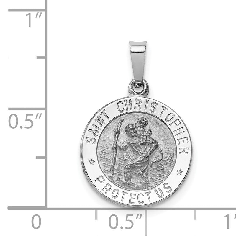 14k White Gold Polished and Satin Solid Saint Christopher Medal Charm XR513