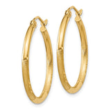 14k 2x25mm Satin Diamond-cut Round Tube Hoop Earrings TC209
