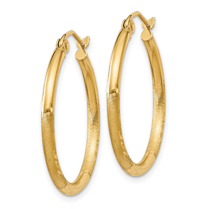 14k 2x25mm Satin Diamond-cut Round Tube Hoop Earrings TC209