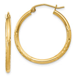 14k 2x25mm Satin Diamond-cut Round Tube Hoop Earrings TC209