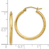 14k 2x25mm Satin Diamond-cut Round Tube Hoop Earrings TC209