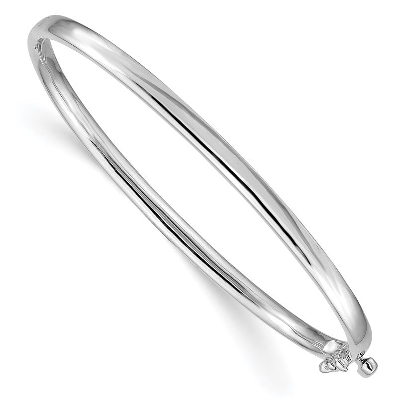 14k White Gold 3.6mm Polished Solid Hinged Oval Bangle Bracelet XB254