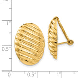 14k 15x21mm Oval Button Polished Striped Omega Back Non-pierced Earrings H742