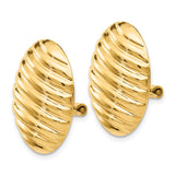 14k 15x21mm Oval Button Polished Striped Omega Back Non-pierced Earrings H742
