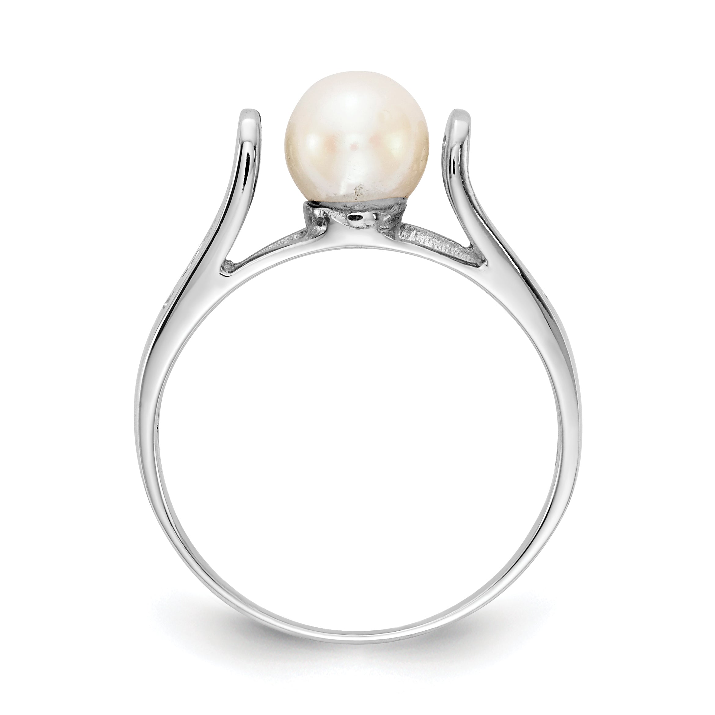 14k White Gold 6mm White Freshwater Cultured Pearl Filigree Ring Y1846PL
