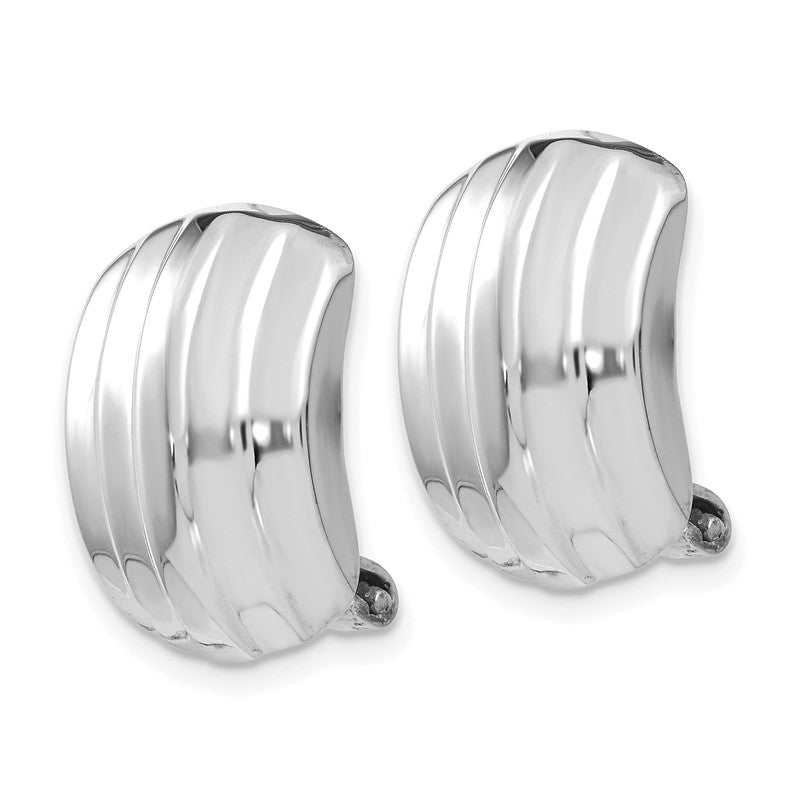 14k White Gold 12x17mm Polished Ribbed Omega Back Non-pierced Earrings H736