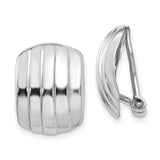 14k White Gold 12x17mm Polished Ribbed Omega Back Non-pierced Earrings H736