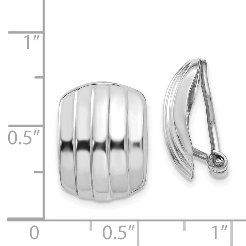 14k White Gold 12x17mm Polished Ribbed Omega Back Non-pierced Earrings H736