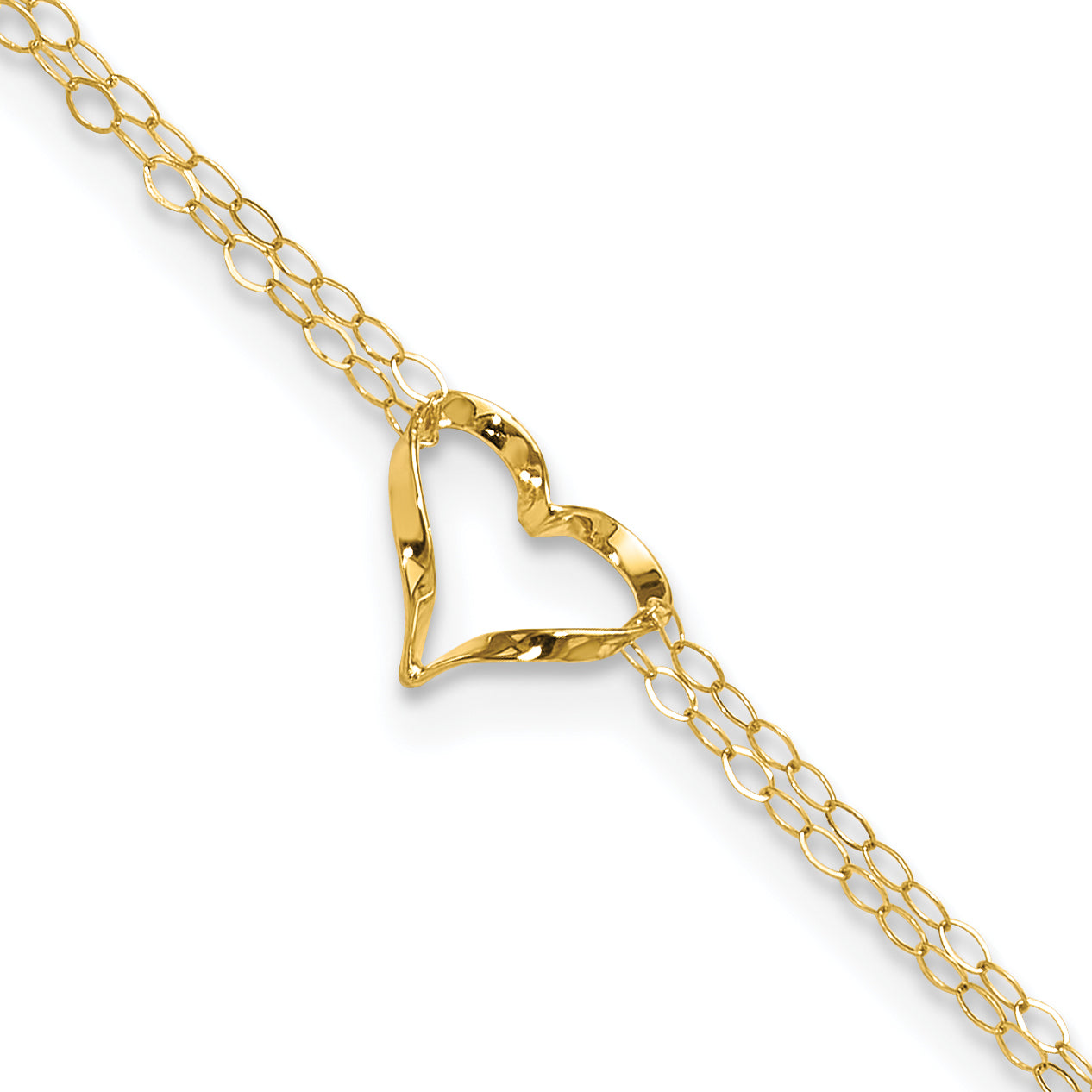 14k Double Strand Chain and Twisted Heart 9 inch Plus 1 inch Extender - Total 10 inch Anklet ANK173