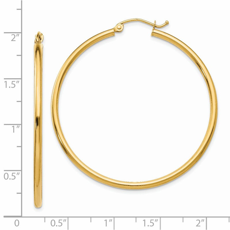 14k 2x45mm Polished Lightweight Tube Hoop Earrings T920L
