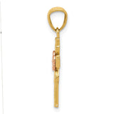14K Two-tone Polished Diamond-cut Cross with Flower Pendant K6160