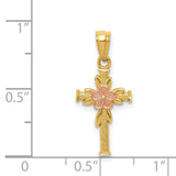 14K Two-tone Polished Diamond-cut Cross with Flower Pendant K6160
