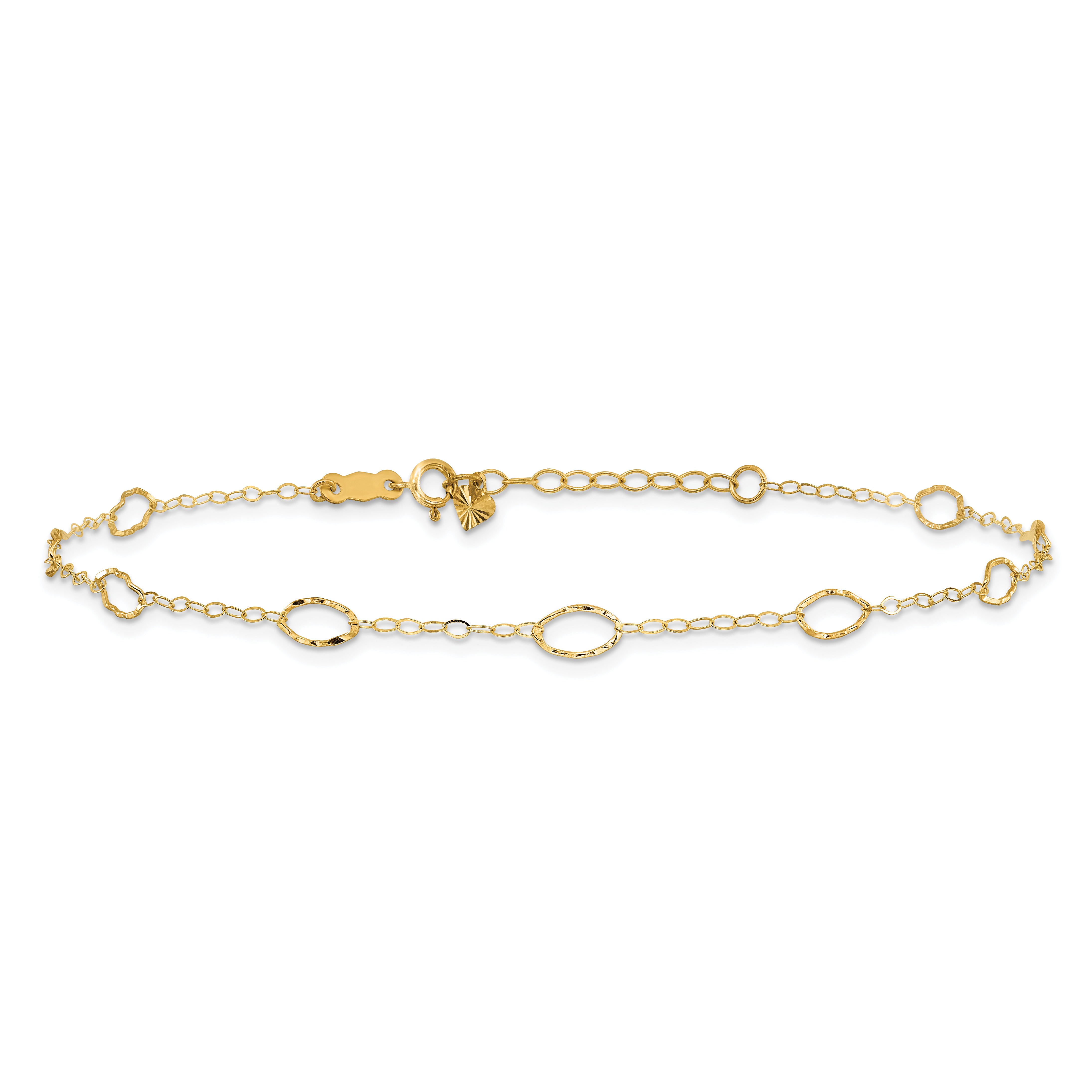 14k Textured Oval Shapes 9 inch Plus 1 inch Extender - Total 10 inch Anklet ANK223