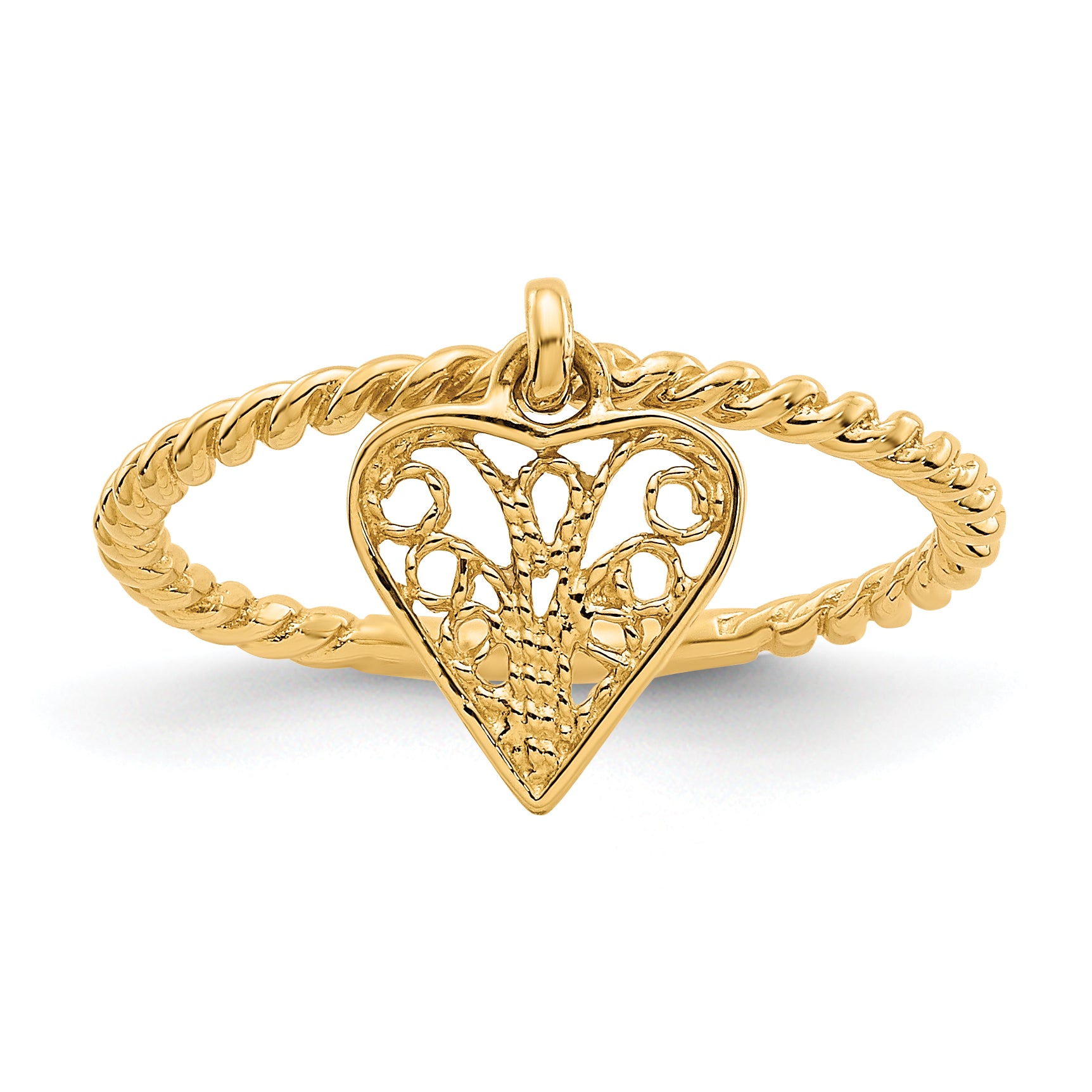 14k Dangle Filigree Heart Ring R91
