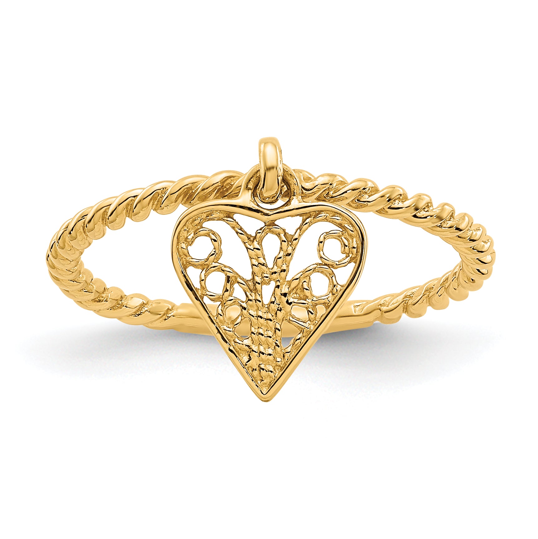 14k Dangle Filigree Heart Ring R91