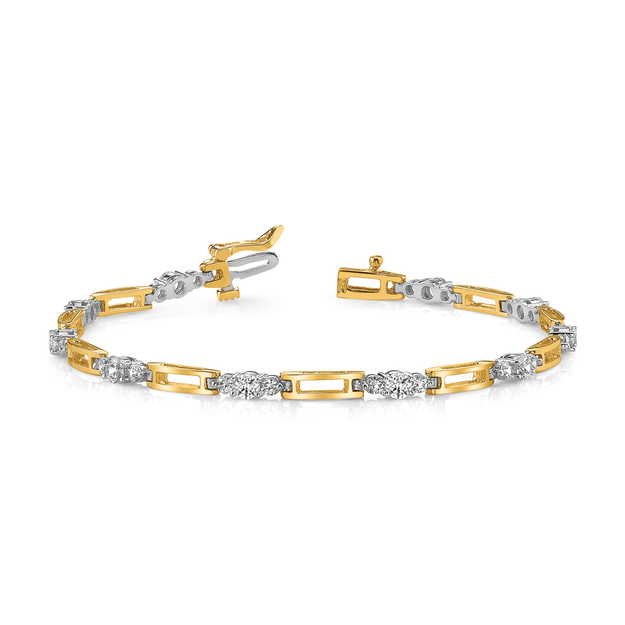 14k Two-tone Complete 2.1 carat Round AAA Diamond Bar Link 7 inch Tennis Bracelet X638AAA