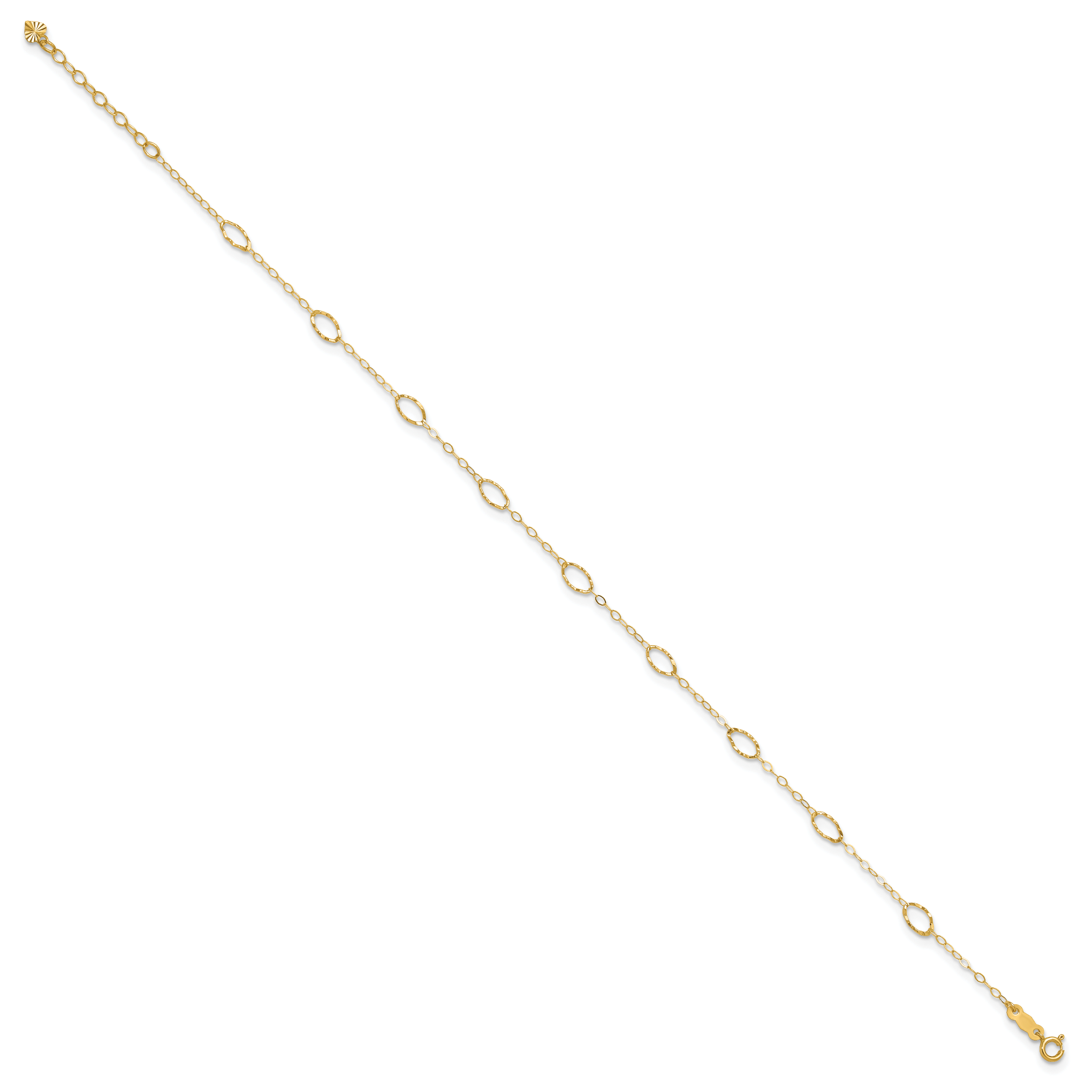 14k Textured Oval Shapes 9 inch Plus 1 inch Extender - Total 10 inch Anklet ANK223