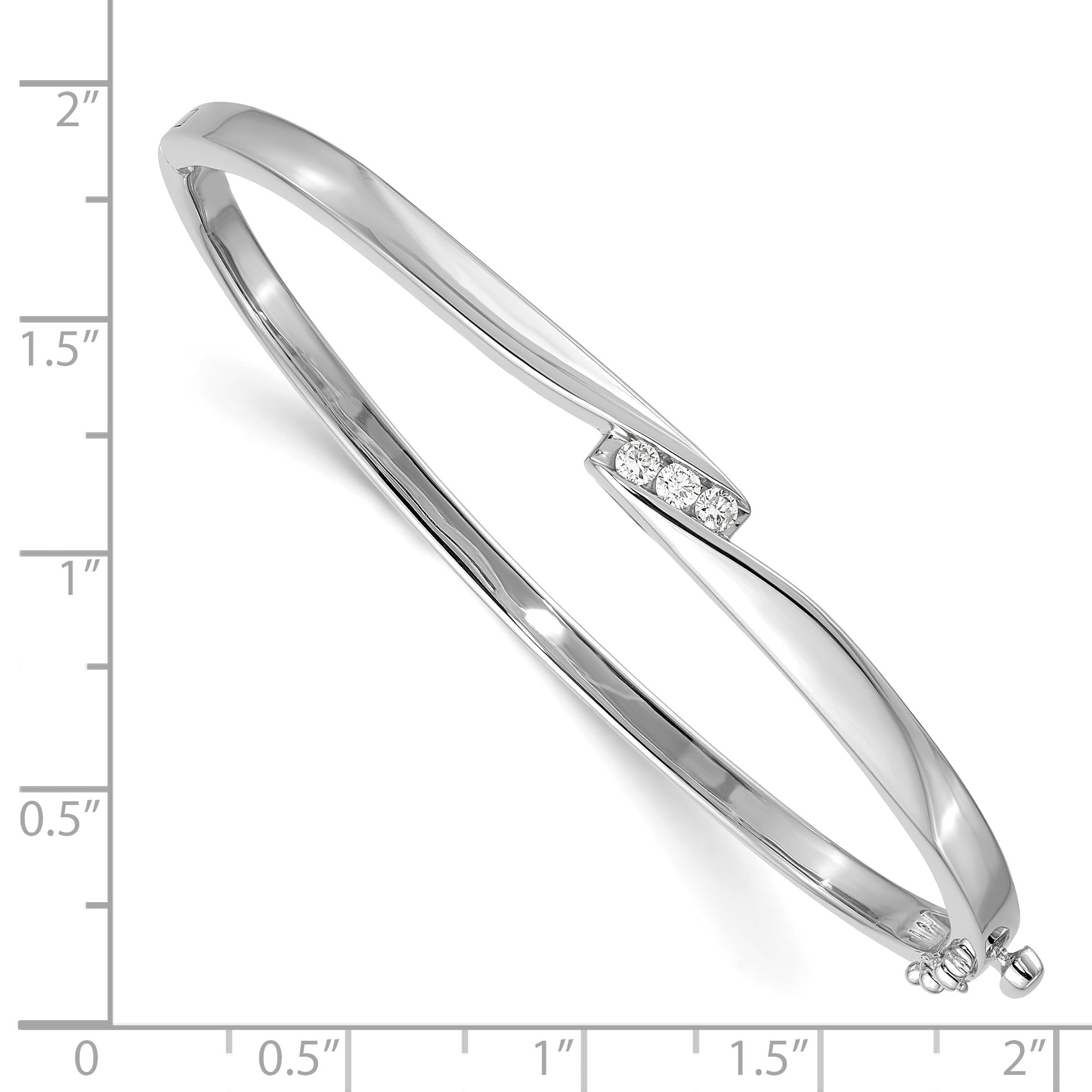 14k White Gold Complete 3-Stone 1/8 carat AAA Diamond Hinged Oval Bangle Bracelet XB82AAA