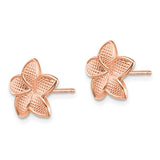 14K Rose Gold Polished and Textured Plumeria Earrings with Yellow Gold Post and Earring Backs TF1561