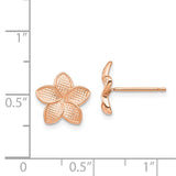 14K Rose Gold Polished and Textured Plumeria Earrings with Yellow Gold Post and Earring Backs TF1561
