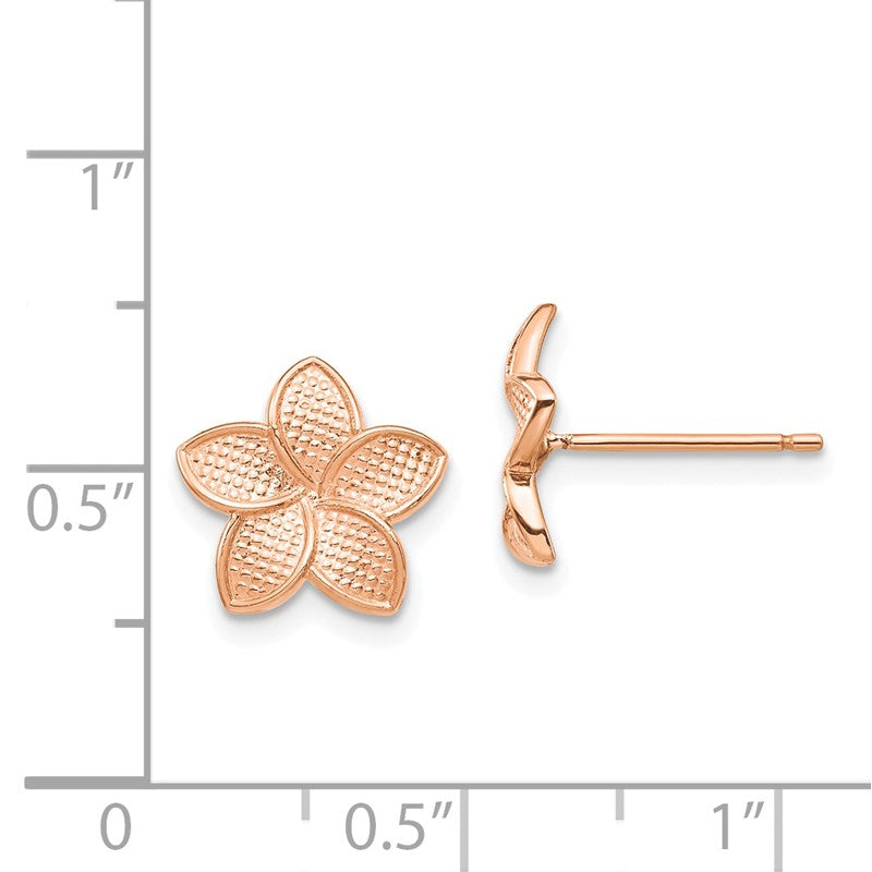 14K Rose Gold Polished and Textured Plumeria Earrings with Yellow Gold Post and Earring Backs TF1561