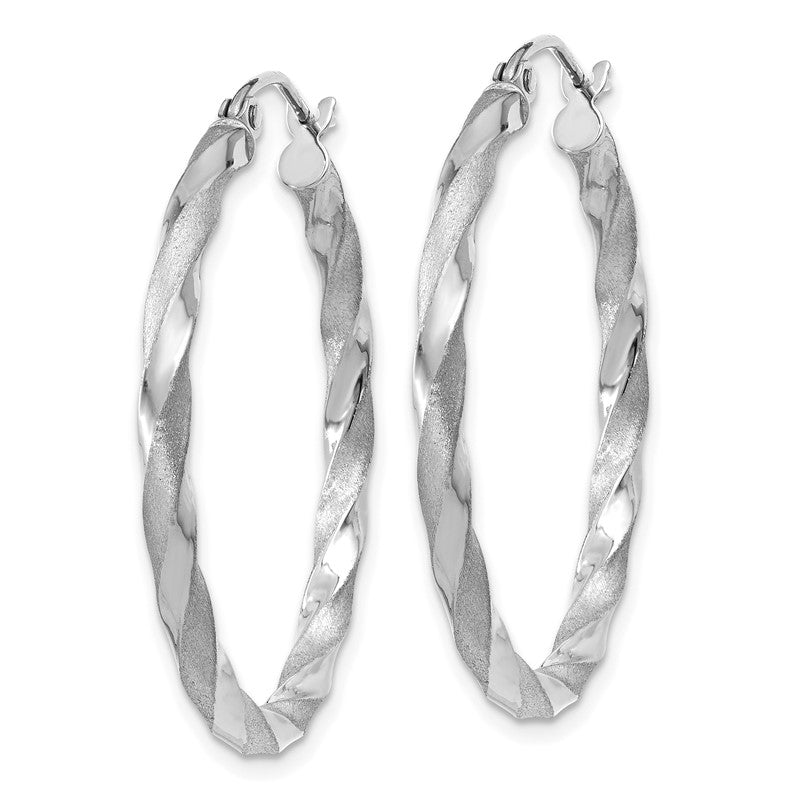 14k White Gold Polished & Satin Twisted Hoop Earrings TF676