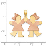 14k Two-tone The Kids Medium Double Girls Engravable Kiss Charm XK422