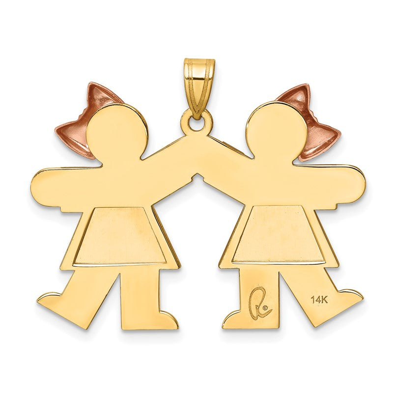14k Two-tone The Kids Medium Double Girls Engravable Kiss Charm XK422