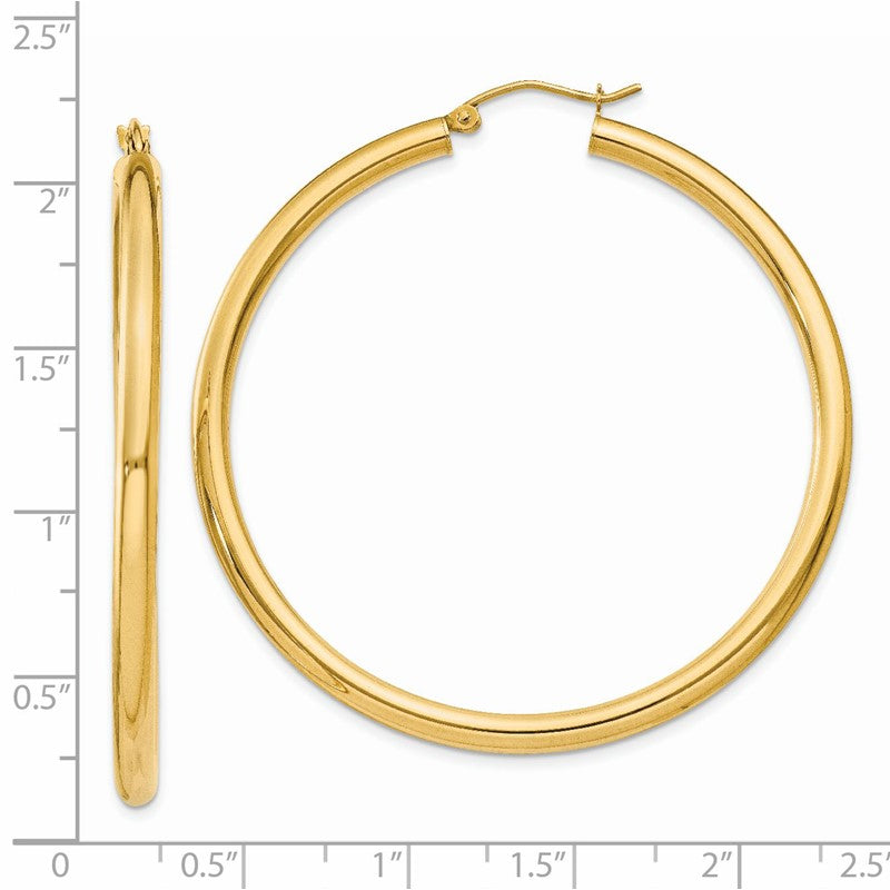 14K 3x50mm Polished Tube Hoop Earrings T943