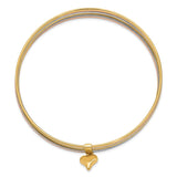 14K Oversize Tri-color Polished and Textured with Dangle Heart 7-Strand 11.00mm Slip-on Round Bangle Bracelet DB536O