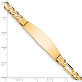 14k Polished Solid Chain/Solid Plate Figaro Link Soft Diamond Shape 37x10mm Plate 7 inch ID Bracelet FIG160IDC