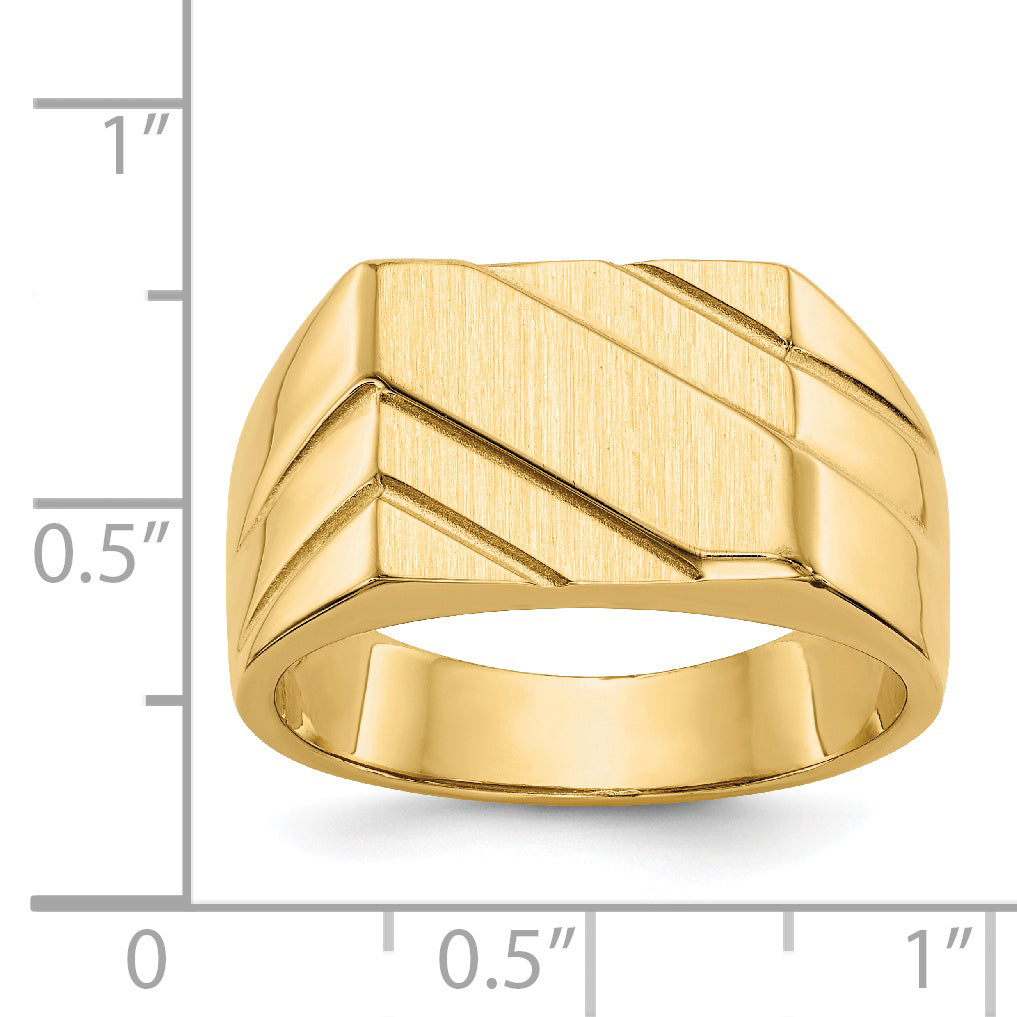 14k 13.0x11.0mm Open Back Diagonal Mens Signet Ring D1836