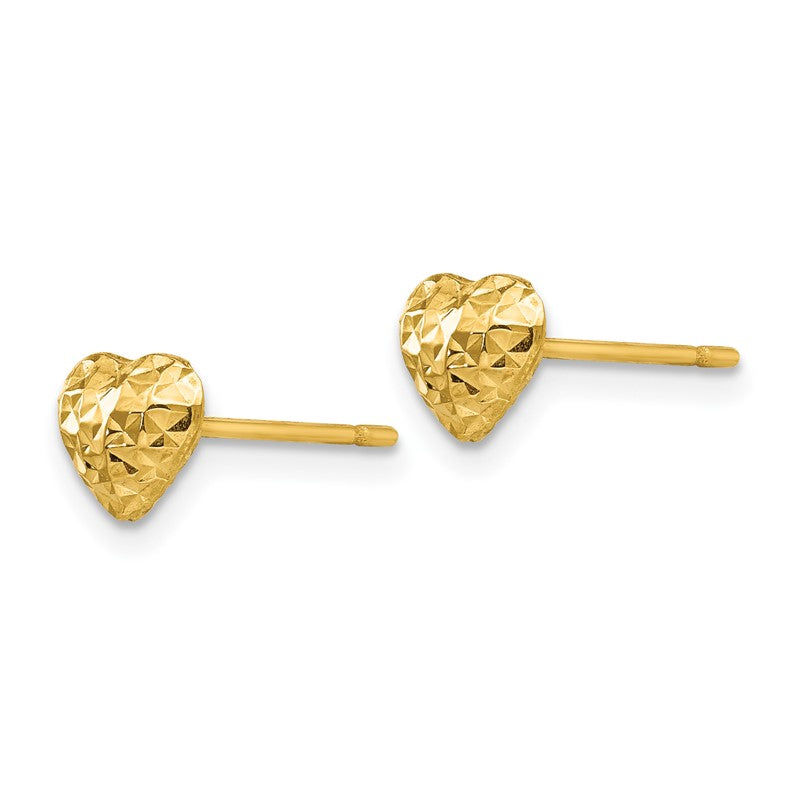 14K Diamond-cut Puffed Heart Post Stud Earrings H1066