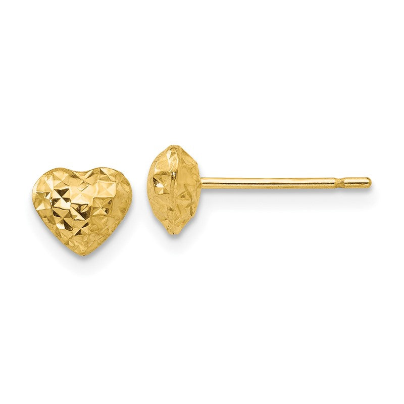 14K Diamond-cut Puffed Heart Post Stud Earrings H1066