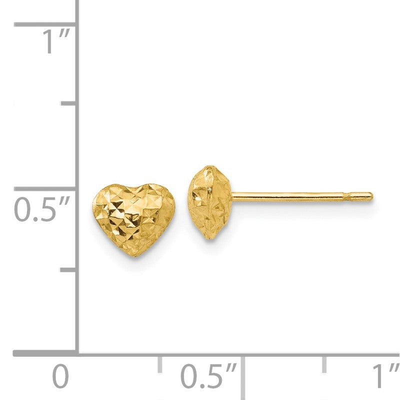 14K Diamond-cut Puffed Heart Post Stud Earrings H1066