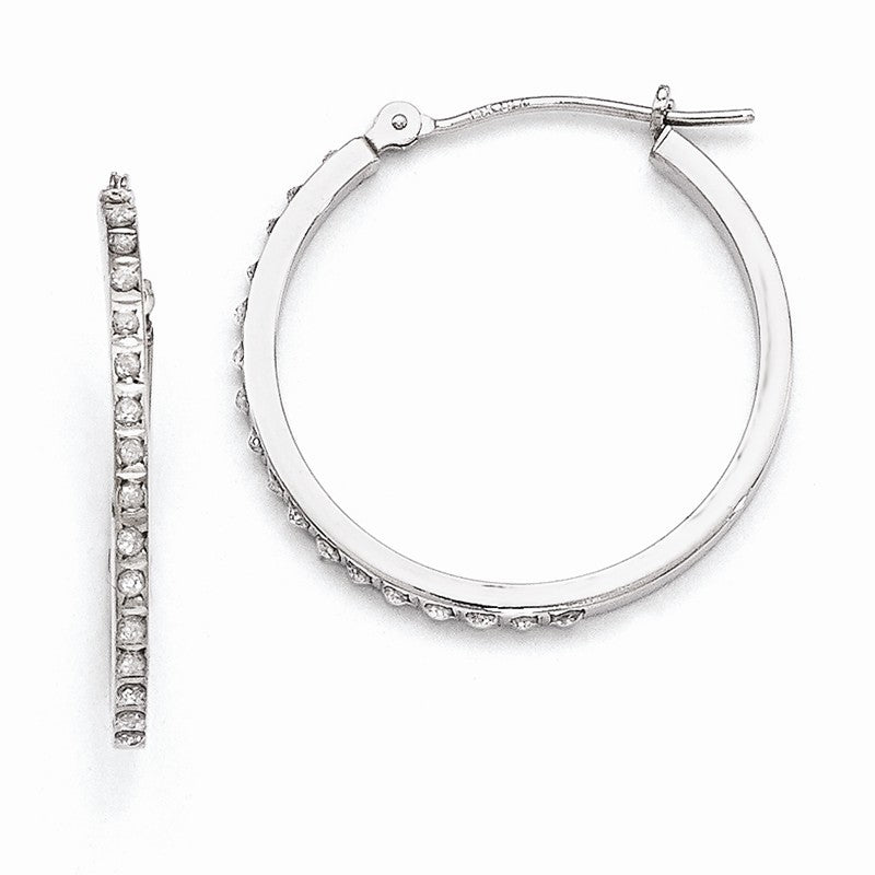 14k White Gold Diamond Fascination Diamond Dust/Accent 2x26mm Round Hoop Earrings DF145