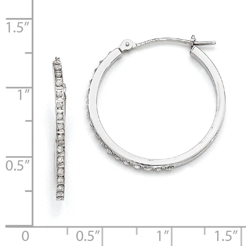 14k White Gold Diamond Fascination Diamond Dust/Accent 2x26mm Round Hoop Earrings DF145